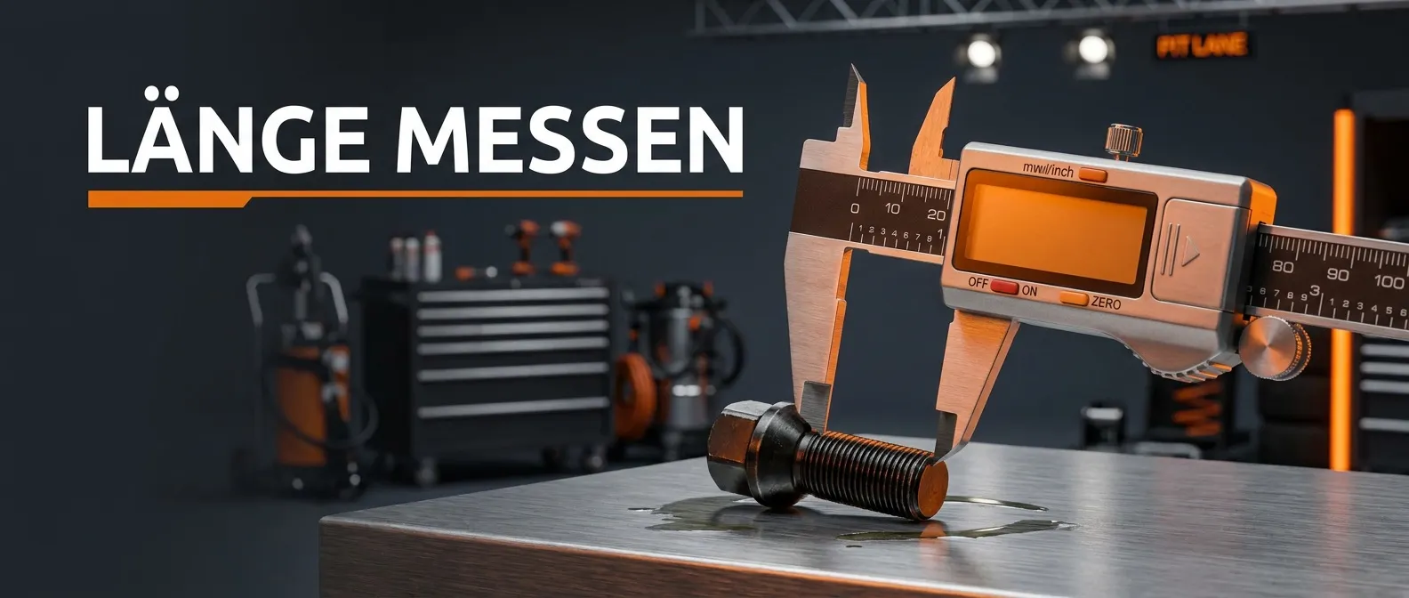 Messschieber misst die Schaftlaenge einer Radschraube