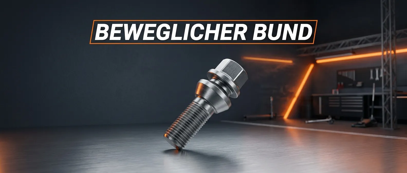 Radschraube mit beweglichem, kippbarem Bund