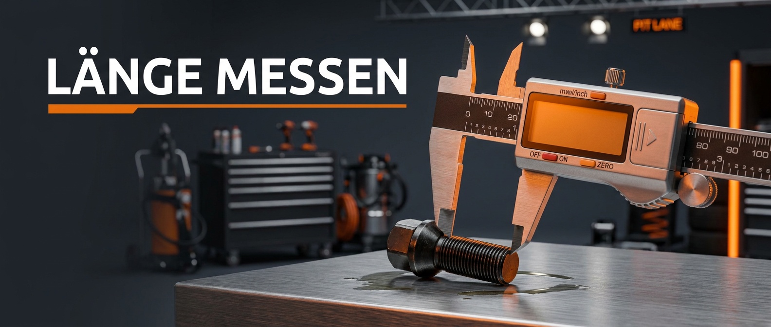 Messschieber misst die Schaftlaenge einer Radschraube