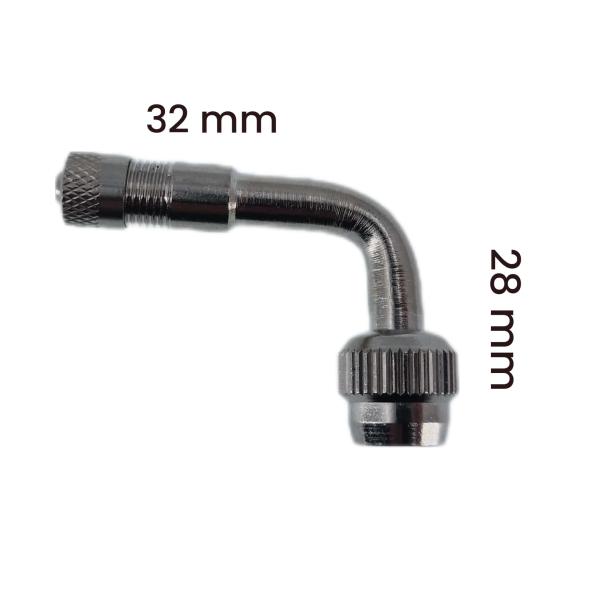 Ventilverlängerung aus Metall (Nickel/Chrom), abgewinkelt 90°, für LKW und PKW